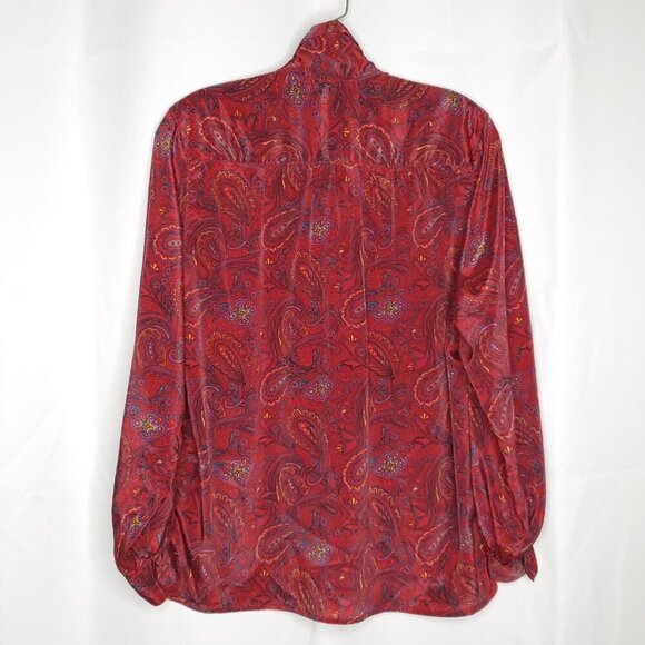 Vintage Alfred Dunner Paisley Secretary Blouse 12 L Red Kitten Bow Tie Foral - Picture 4 of 7